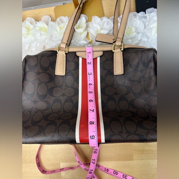 Coach Signature Stripe Red and White Center Stripe Nancy Satchel - Picture 10 of 14